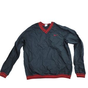 Vintage 90s Nike V-Neck Nylon Pullover Windbreaker Black Red Size Large